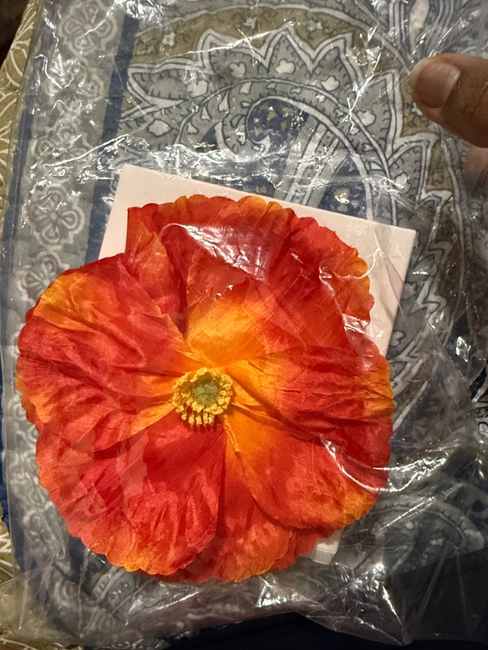 Zara Red and Orange Silk Poppy Flower Accent
